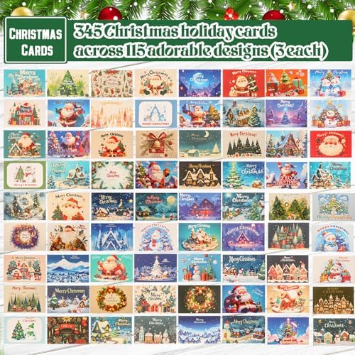 AmazingSpark 345 Set Christmas Cards with Envelopes Stickers,Classic