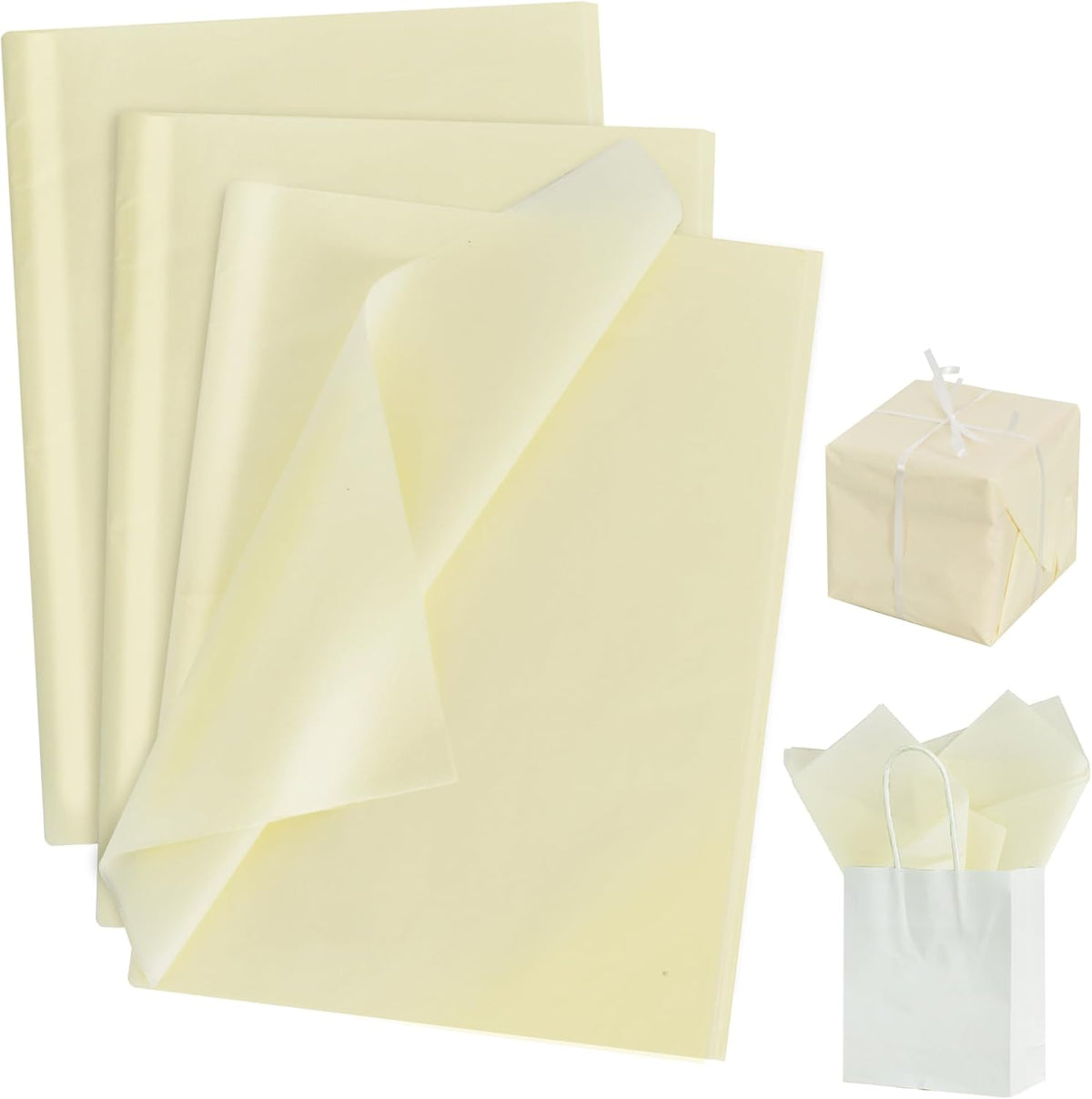 BEISHIDA 100 Sheets Cream Tissue Paper Bulk, Wrapping Tissue Paper for Gift Bags, 14 x 20 Inch Gift Wrap for Birthday Wedding Graduation DIY Crafts Holiday Flowers