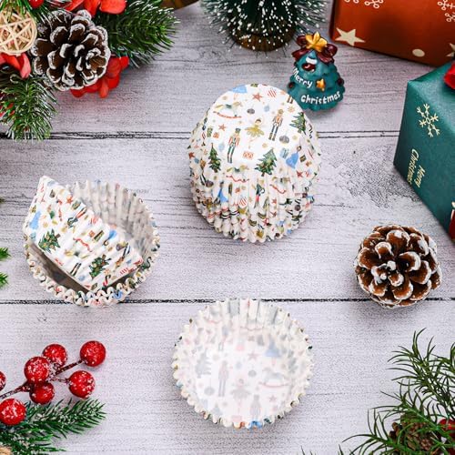 FYSUIMU 300Pcs Christmas Cupcake Liners Xmas White Nutcracker Paper Baking Cups Standard Muffin Cupcake Wrappers for Holiday Party Supplies Table Decor