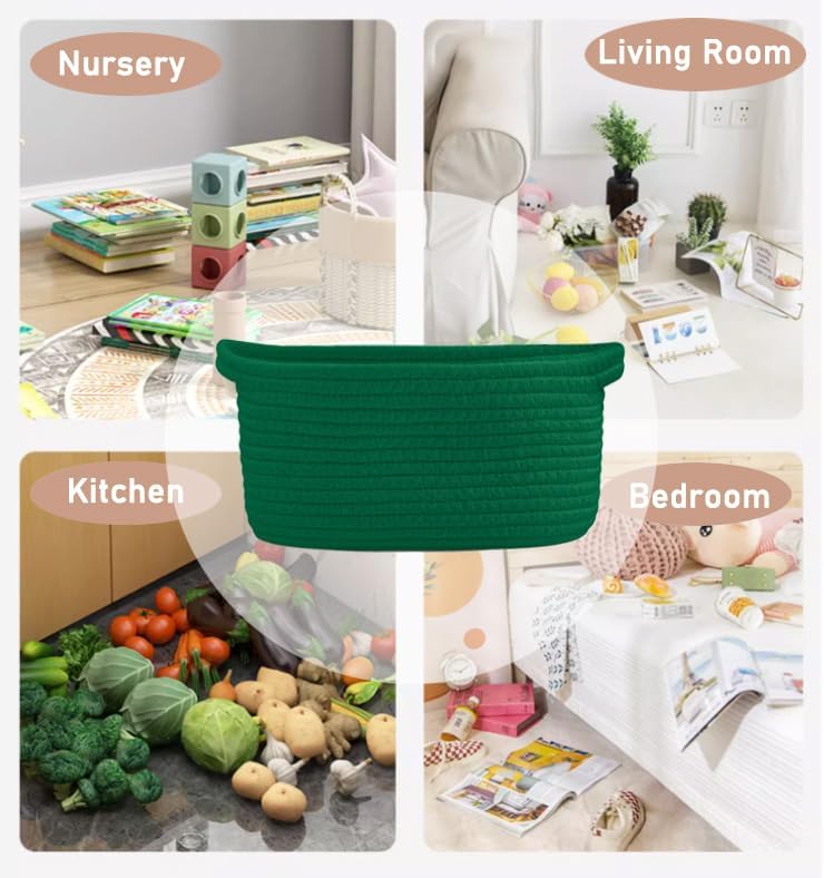 Poschnor Gift Basket with Gift Bags and Ribbons, Small Woven Rope Toy Storage Basket for Baby and Pet, 12"X 8" X 5", Green