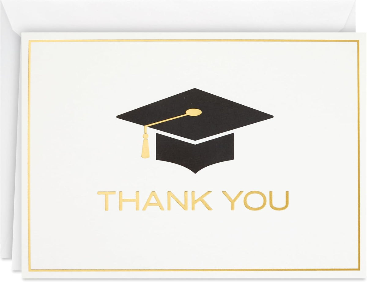Hallmark Blank Graduation Thank You Cards, 40-Pack (Black and Gold)