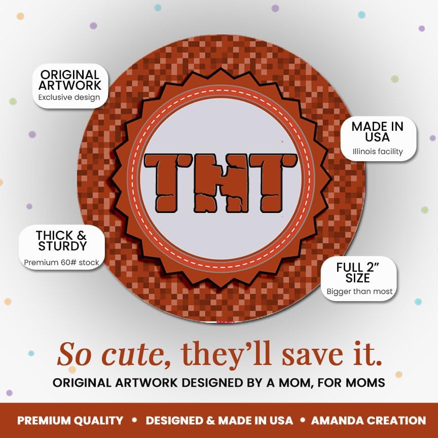 TNT Stickers, 40 Pack 2-Inch Dynamite Stickers, TNT Labels for Pixel Gaming Party Favors, Goodie Bags & Envelope Seals by Amanda Creation