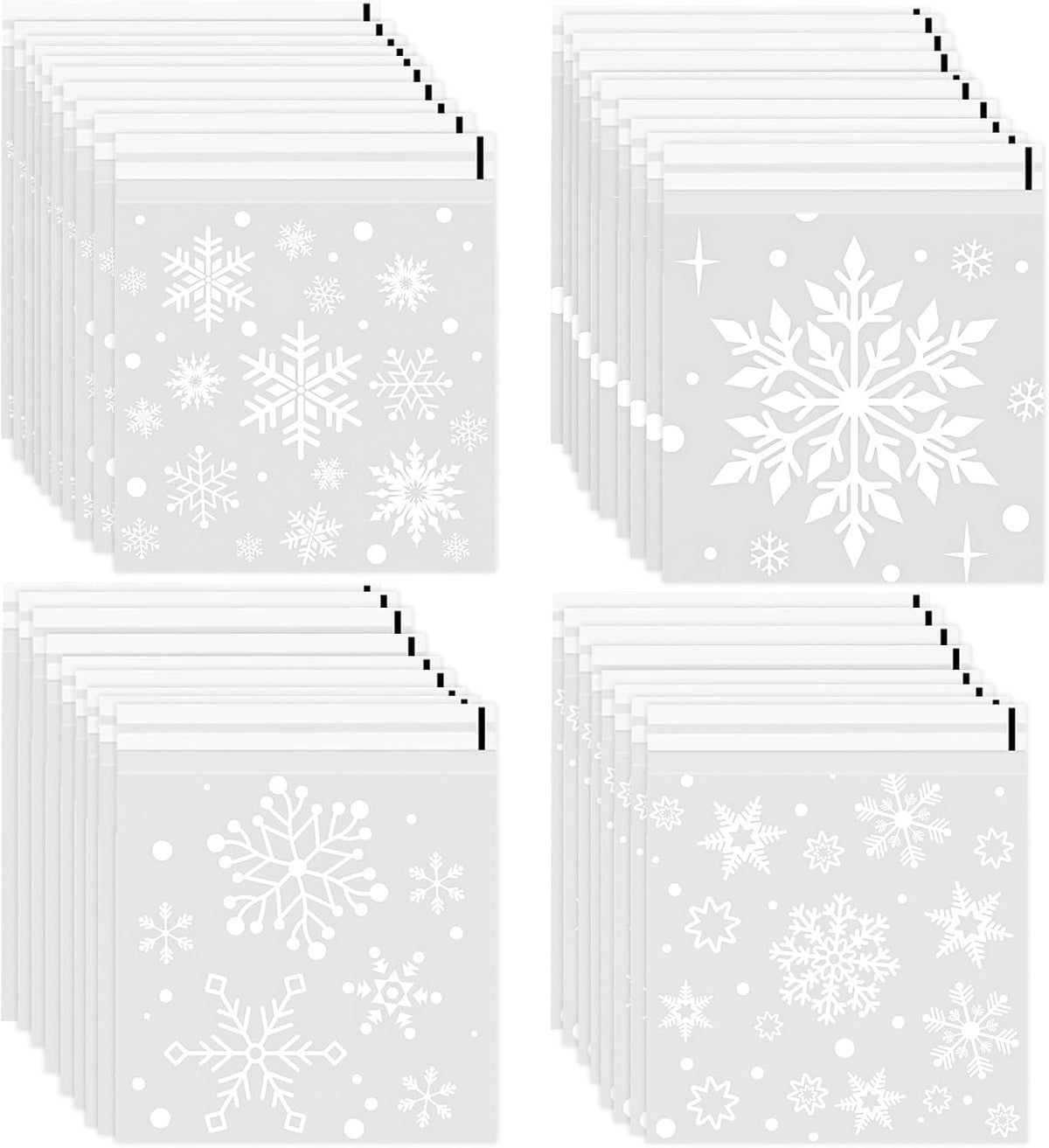 FOIMAS 300pcs Christmas Cellophane Treat Bags, Self Adhesive Snowflake Candy Cookie Bag Small Plastic Goodie Bags with Snowflake Bags for Xmas Party Favor Supply
