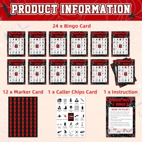 Halloween Bingo Cards for 24 Players - 5" x 7", Horror Movie
