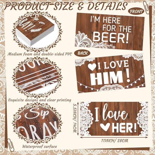 Beeveer 24 Designs Rustic Wedding Photo Booth Props, Wood Lace Photoshoot