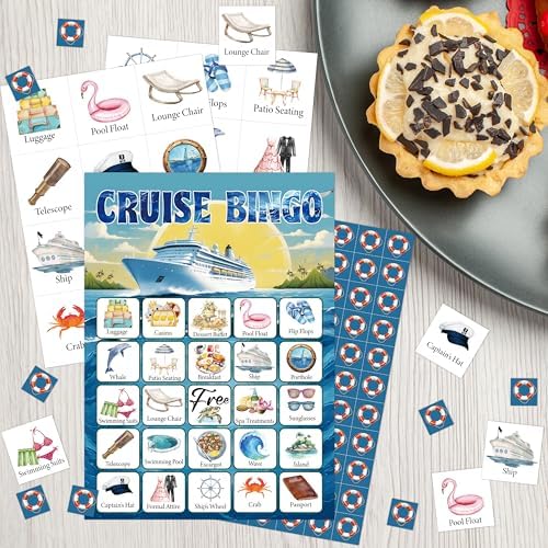 Cruise Bingo Game Cards for Adults, Cruise Vacation Bingo Cards Game for Family Holidays Friends Gatherings, Ideal for Cruise Themed Party Game, 24 Players Birthday Party supplies Favors, 002