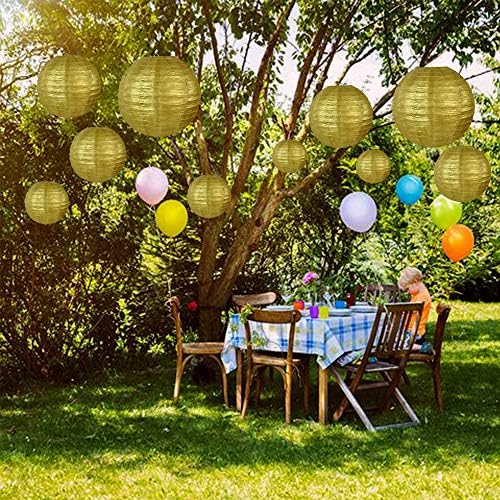 BEISHIDA Gold Paper Lanterns 10Pcs 4/6/8/10/12 Inch Round Chinese Lamp