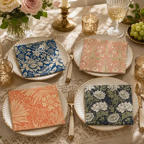 Vintage Floral Paper Napkins - 50Pcs, 2Ply, 6.5 x 6.5 Inches