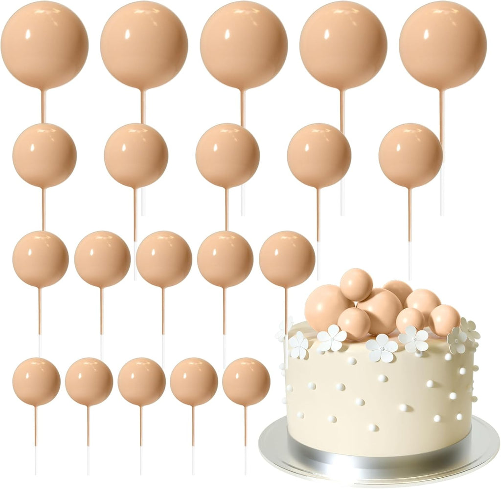 ASTARON 20 Pcs Cream Brown Balls Cake Topper Decorations for Birthday Cake