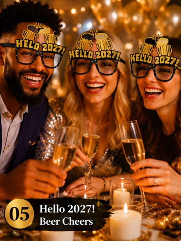 ASVNRES Happy New Year’s Eve Glasses 2027 - Pack Of 6, Happy New Year Eve Party Glasses Decorations Supplies 2027 (6)
