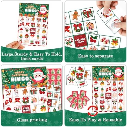 OHOME Christmas Games | Xmas Bingo for Kids - 24 Players Christmas Crafts Activities Party Favors Supplies for Families - Xmas Gifts Bulk for Boys Girls Grandkids | Stocking Stuffers for Kids Toddler