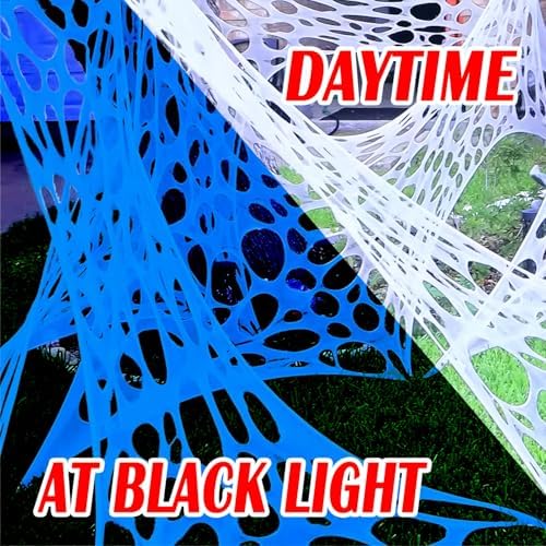 700 Sqft Glow-in-The-Dark Giant Spider Web Halloween Outdoor Decoration, Giant Outdoor Spider Decorations Set, with 3 Blacklight (24FT x 4FT)(White)