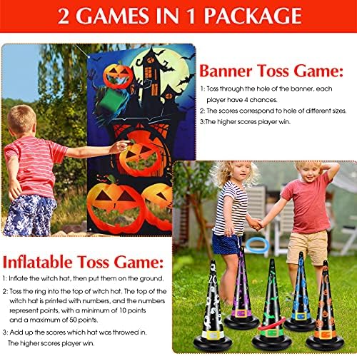 BBTO Halloween Toss Game Set, Inflatable Witch Hat Ring Toss Game for Teens