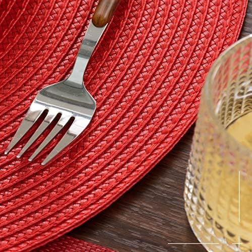 FunWheat Round Braided Placemats Set of 12 Place Mats for Dining Table Woven Washable Non-Slip Table Mats 15 Inch(Red,12pcs)