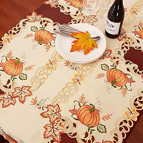 Simhomsen Thanksgiving Harvest Pumpkins Table Runners for Autumn Or Fall Decorations, Embroidery (14 × 69 Inches)