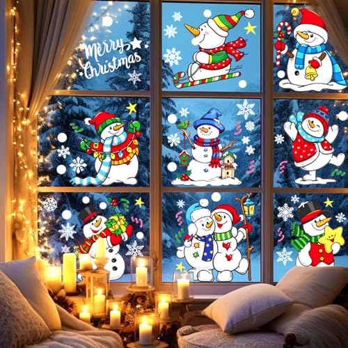 147Pcs Christmas Window Clings Winter Snowflake Decorations Christmas Window Clings Snowflake Stickers for Glass Windows Holiday Winter Indoor Party Bedroom Decor