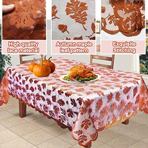 Thanksgiving Tablecloth 60 × 104 Inch for 8-10 Seats Maples Leaves Lace
