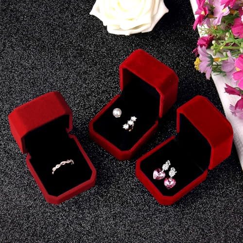 Lamoutor 2Pcs Velvet Ring Box Earring Box Jewelry Gift Box (Wine Red)