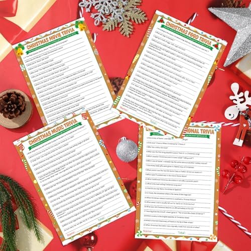104Pcs Christmas Party Trivia Game Cards Xmas Festival Guessing Activity Christmas Question and Answer Cards for Adults Family Friends Coworkers Groups Winter Holiday Party Supplies (Gingerbread)