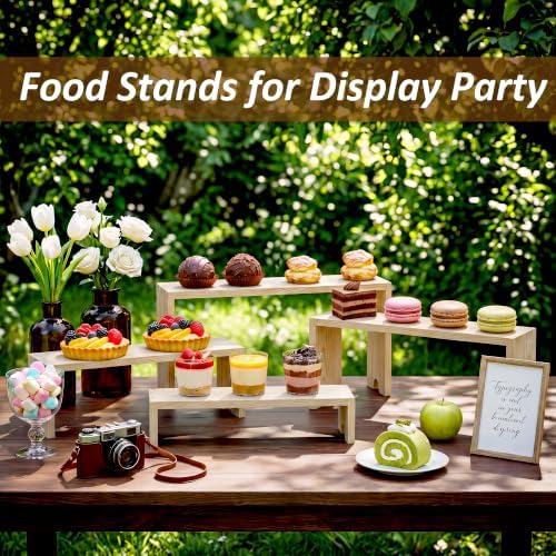 2 Set Wooden Cupcake Stand for Decor, 4 Tiered Display Risers