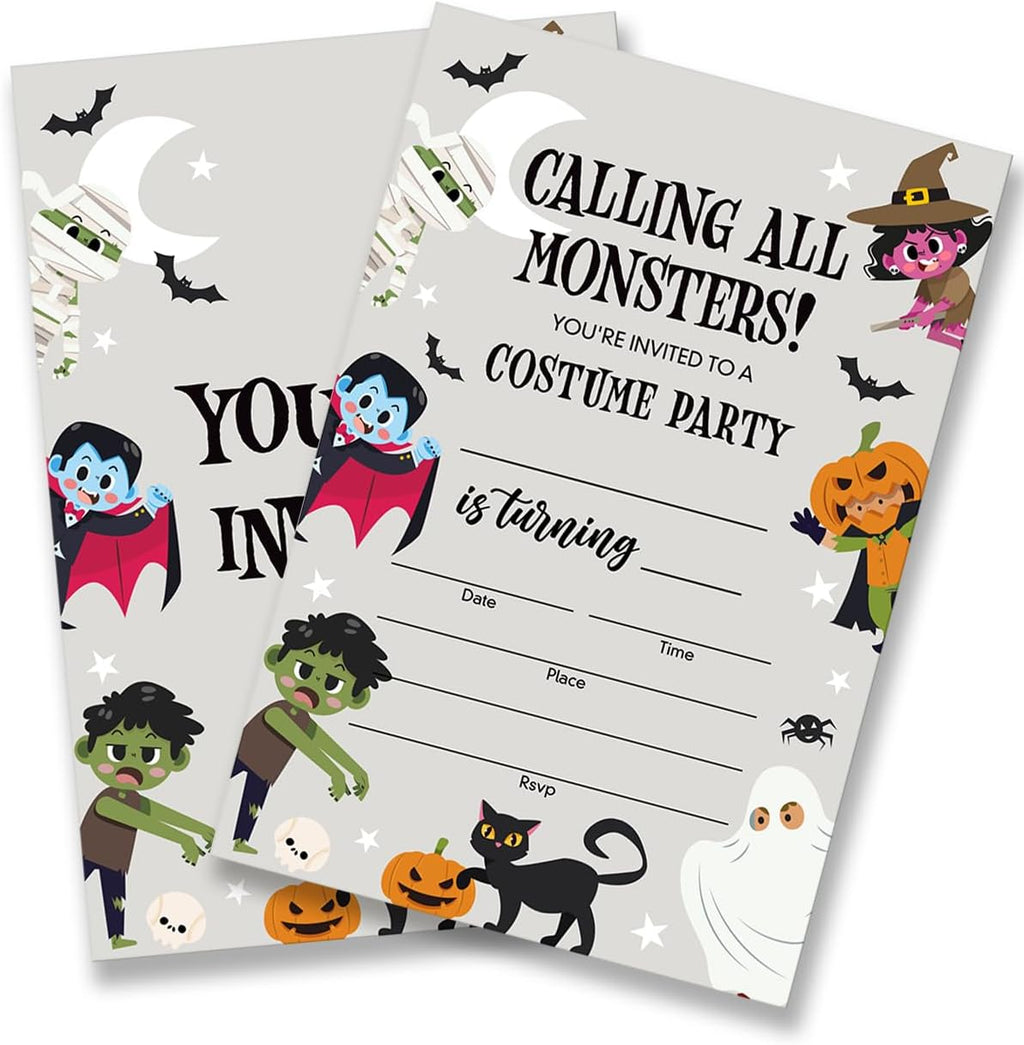 Dumyum 20 Halloween Costume Birthday Invitations, Spooky Halloween