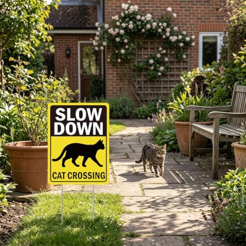 Rngmsi Slow Down Cats Crossing Yard Sign Set 3pc