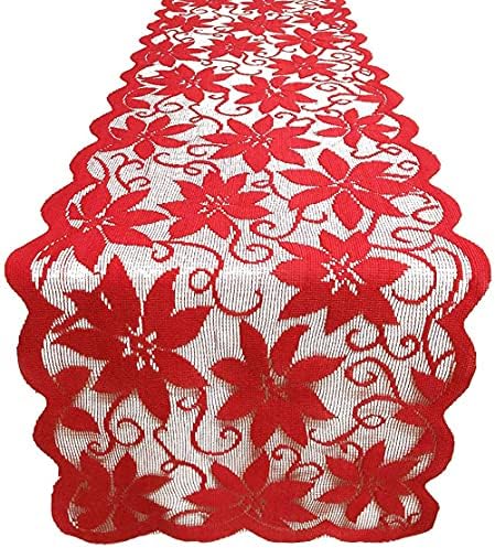 Red Lace Table Runners for Christmas Wedding Bridal Shower Baby Shower Party Table Decoration, Rustic Rose Embroidered Boho Table Runner,13 x 72 Inch (Red)