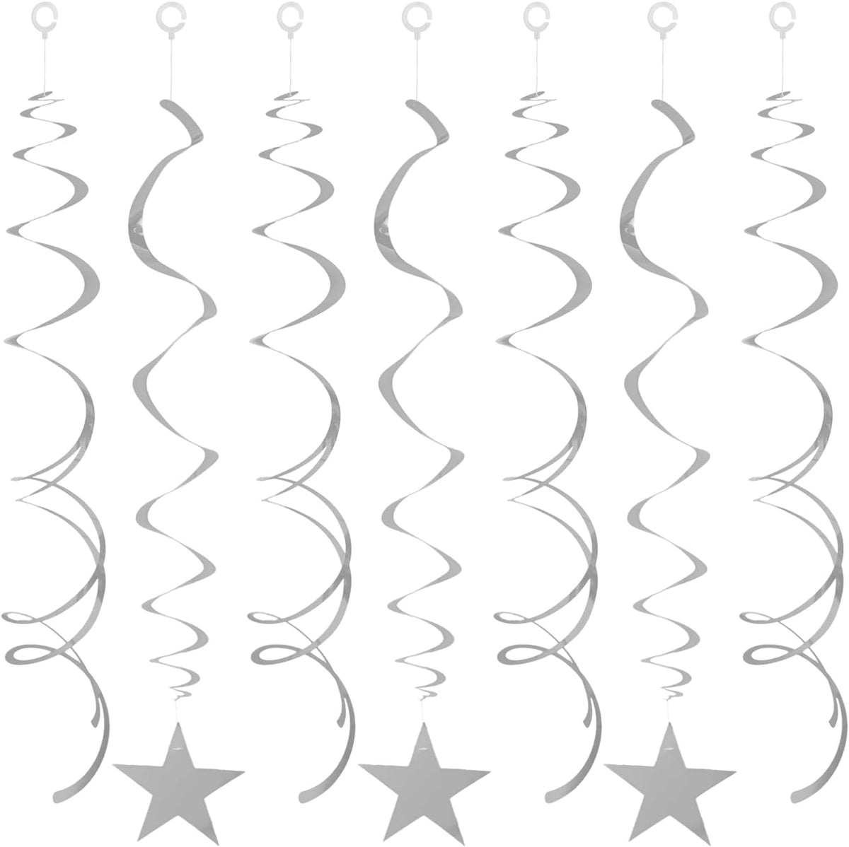 40Pcs Silver Star Hanging Swirls Party Decorations Plastic Spirals Streamers Foil Ceiling Decor for Birthday Bridal Showers All Kinds of Parties Classroom Home Party Favors