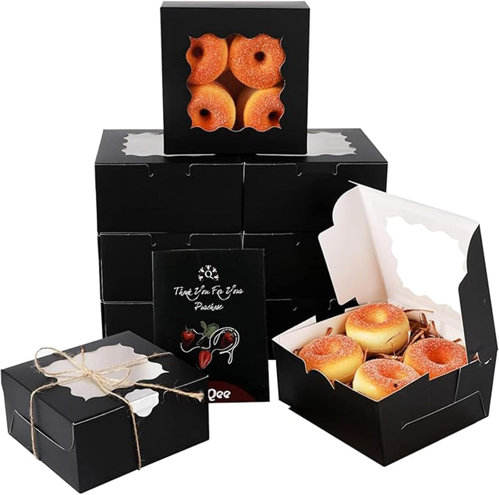 qiqee Black Cookie Boxes with Window 36packs 6x6x3 Black Bakery Box Pastry Box for Wedding Favor Birthday ＆ Party