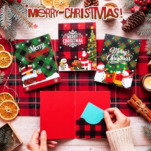 AmazingSpark 4 Set Christmas Gift Card Booklet Cardboard Merry Christmas Money Holder Book Buffalo Plaid Xmas Surprise Gift Card Money Sleeve Book Holiday Vintage Party Favors for Adult Women Cash