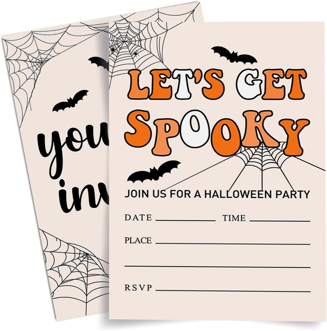 Halloween Birthday Party Invitations for Girl Boy, Gender Neutral Halloween Birthday Invitations Kids Invite Cards, Lets Get Spooky, 20 Invites with Envelopes (4"x6")