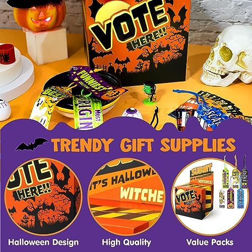 JOYIN 57 PCS Halloween Party Costume Contest Ballot Set of Boxes with Voting Ballots and Trophy Award Ribbons for Halloween Party Game Home Indoor Office Vote, Trick or Treat Trophy Awards Ribbons