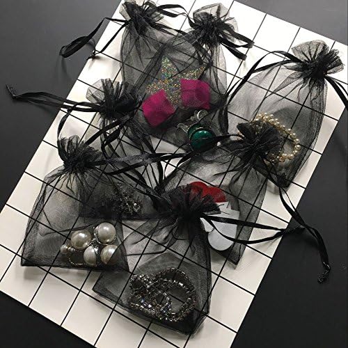 Wudygirl 100 PCS 5"x7" Organza Bags Black Gift Bags with Drawstring