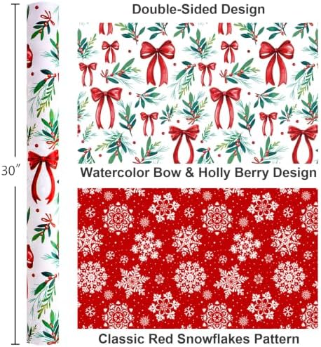 Yarcony Christmas Wrapping Paper Jumbo Roll, Red and Green Wrapping Paper