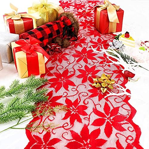 Red Lace Table Runners for Christmas Wedding Bridal Shower Baby Shower Party Table Decoration, Rustic Rose Embroidered Boho Table Runner,13 x 72 Inch (Red)