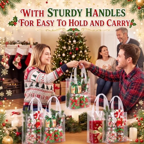 Pajean 25 Pcs Christmas Plastic Gift Bags with Handles, Snowflake Pouches