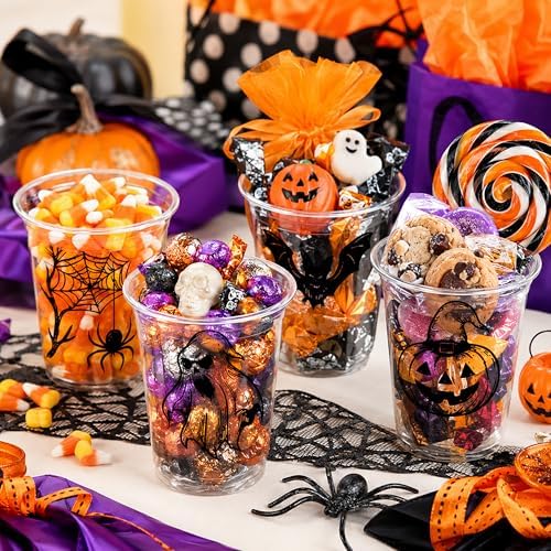 Halloween Plastic Cups, 100 Pack 12 oz Disposable Party Cups, 4 Designs