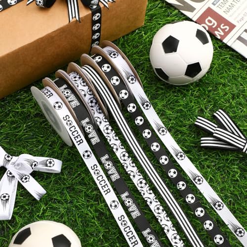 DECYOOL Soccer Ribbon for Craft, 3/8" Width 60 Yards Sport Grosgrain Ribbon