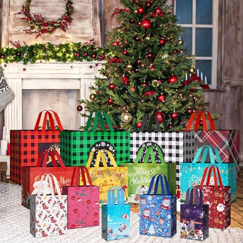 Heetobcos 24 Pack Christmas Gift Bags Assorted Sizes with Handle