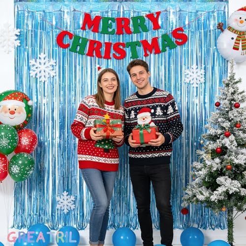 Blue Tinsel Curtain Party Backdrop - Pack of 2