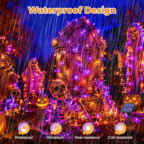 btfarm Orange Purple Solar Halloween String Lights Outdoor 2 Pack