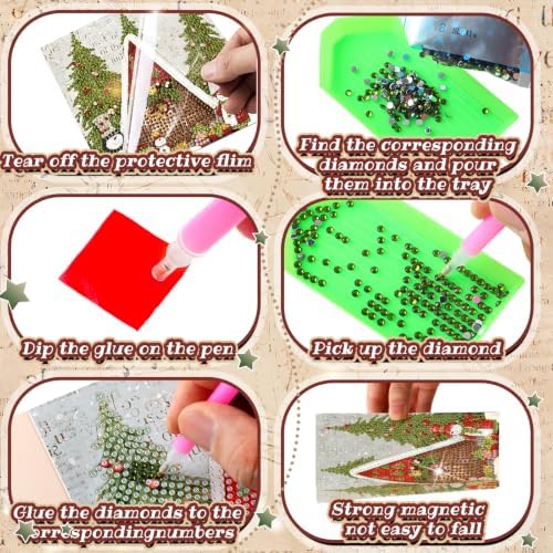 Saillong 12 Pack Vintage Christmas Diamond Painting Greeting Card Kits DIY Red Retro Christmas Diamond Art Cards with Envelopes Xmas 5D Rhinestones Painting kit for Adults DIY Craft Family Xmas Gifts