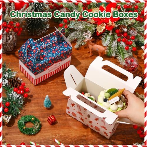 Zhanmai 36 Pack Christmas Day Treat Box Xmas Goodie Santa Claus Boxes for Treats Gift Cookie Cupcake Snack Container with Handle Party Favor