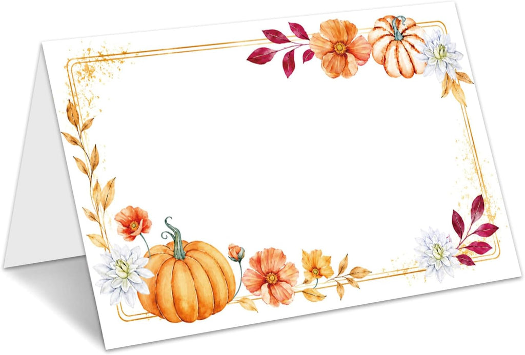 Pumpkin Place Cards for Table Setting, Tent Cards Decor For Birthday Baby Shower Thanksgiving Party Decorations, Bridal Shower Wedding Place Card, 25 Pack Birthday Food Name Card 2 x 3.5" /039