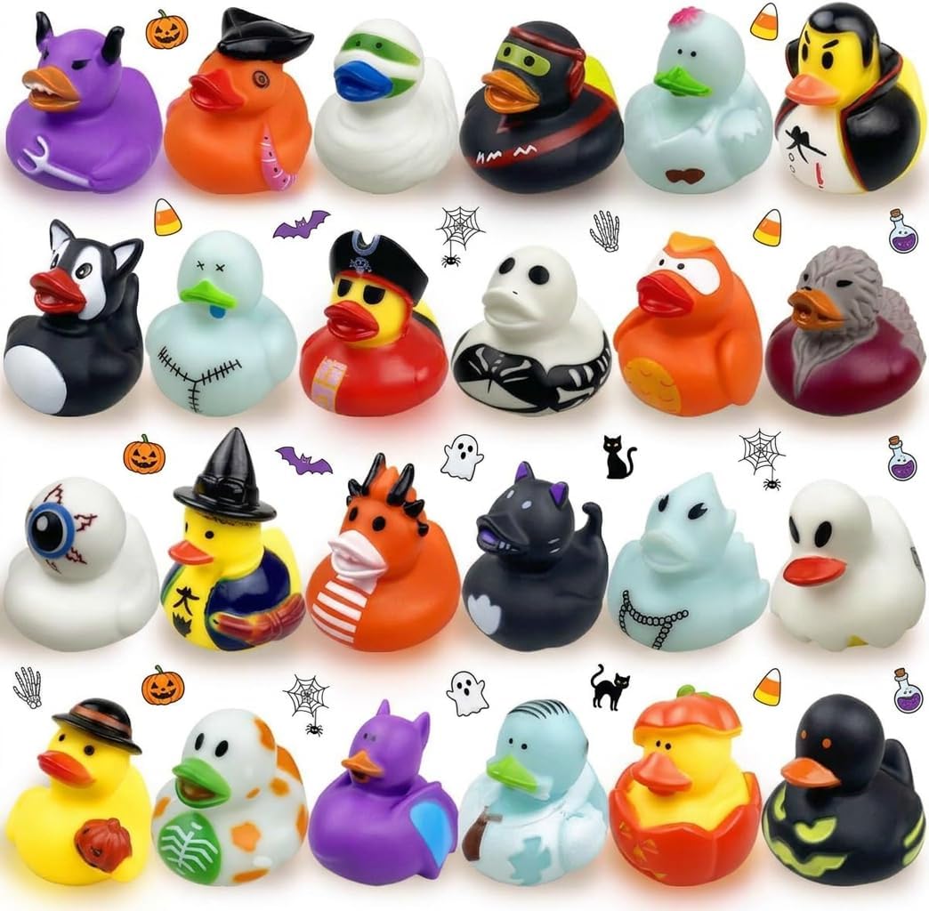 Anditoy 24 Pack Halloween Rubber Ducks Toys Bath Toys for Kids Toddlers Halloween Treat Bags Halloween Party Favors Gifts