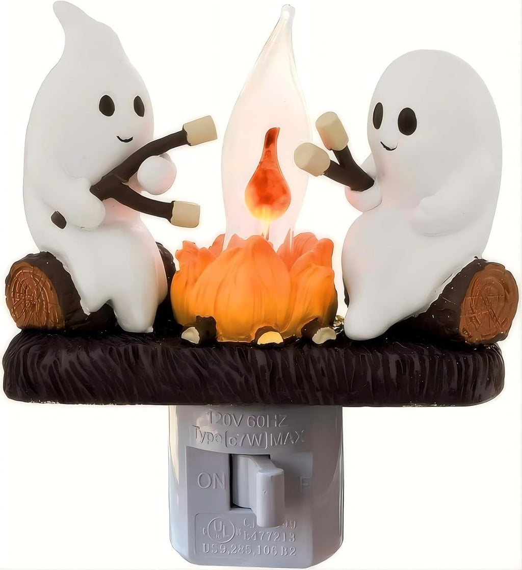 Ghosts Roasting Marshmallows Night Light, Halloween Nightlight Plug In Lamp