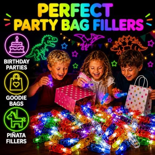40PCS Dinosaur Party Favors for Kids, LED Light Up Finger Lights Glow in The Dark Toys - Dino Theme Birthday Party Supplies, Goodie Bag Fillers, Classroom Prizes, Pinata Stuffers for Boys Girls