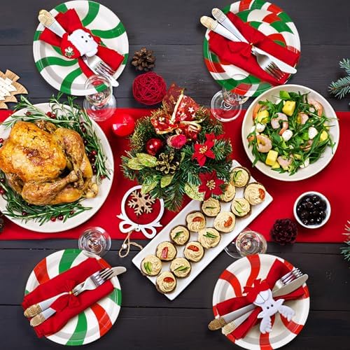 Fourluoo 96 Pcs Christmas Paper Plates Green and Red Candy Christmas Disposable Dinner Plates for Xmas Birthday Party Table Decor