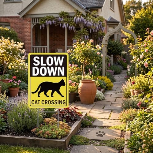 Rngmsi Slow Down Cats Crossing Yard Sign Set 3pc