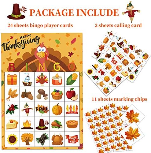 Thanksgiving Games for Kids, Fall Thanksgiving Bingo Cards Game 24 Players